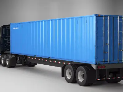 Generic Semi Truck with ISO Shipping Container Trailer 3D model