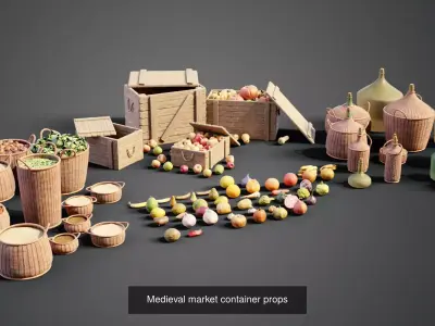 Medieval market props 3D Model Pack