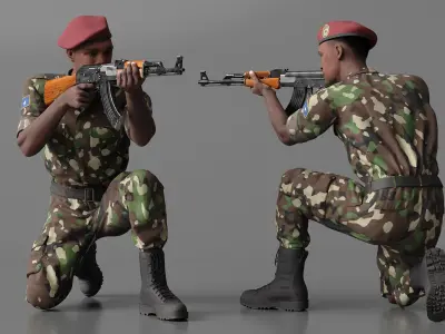  Somali Soldier on Kneelin Pose with AK-47 Fur 