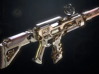 The SteamPunk Assault Rifle Low-poly 3D model