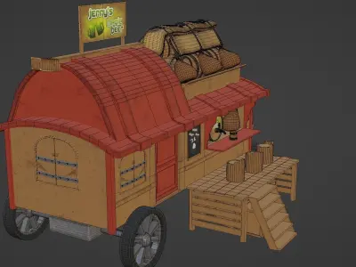 Medieval Fantasy Wagon Low-poly 3D model