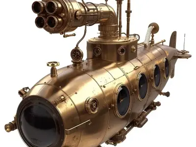 Steampunk Reconnaissance Submarine 3D Model Low-poly 3D model
