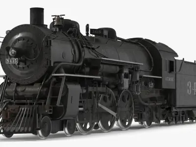 Vintage Steam Locomotive ATSF 3415 Rigged 3D model