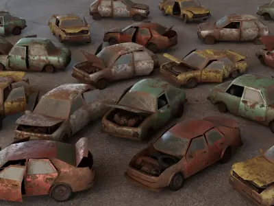 Apocalyptic Damaged Car Low-poly 3D model
