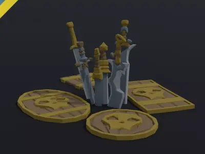 Cartoon swords and shileds Polygonal Style Low-poly 3D model