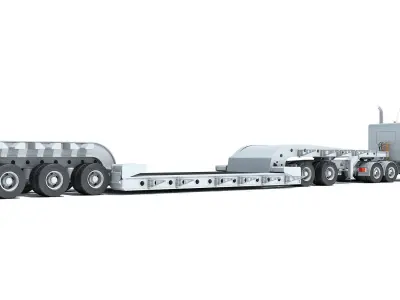 Semi Truck with Lowboy Trailer 3D model get