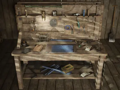 Workbench - decor and tools Low-poly 3D model