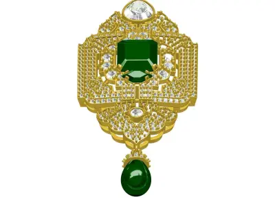 Antique Green Pearl Drop Art Deco Diamond Pendant 3D print model
