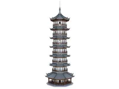 Chinese tower  Low-poly 3D model
