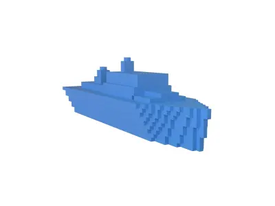 Voxel Style Simple Warship v1 004 Low-poly 3D model