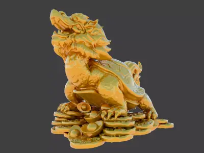 Sculpture-008 golden statue of dragon 3D model
