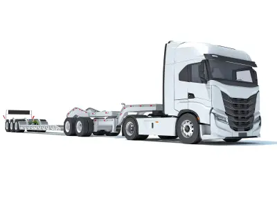 Heavy Truck with Lowboy Trailer 3D model