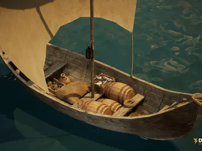 Medieval Coastal Sailing Boat - Harbor Fishing Boat Low-poly 3D model