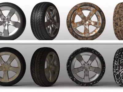 car wheel set Low-poly 3D model