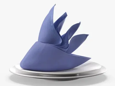 Napkin Folding Flower on Plate Blue 3D model