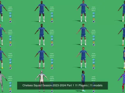 Chelsea Squad Season 2023-2024 Part 1 11 Players 3D Model Pack