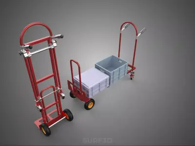 FOLDING STEEL HAND TRUCK CART TROLLEY DOLLY PLASTIC STORAGE BOX 3D model