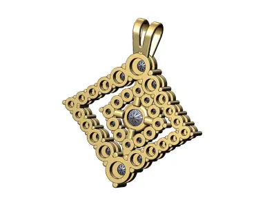 Diamond rhombus frame rounded square cluster pendant 3D print model