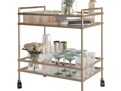 Bar cart  set 2 rose 3D model