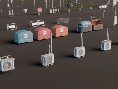 Asian Props Low-poly 3D model