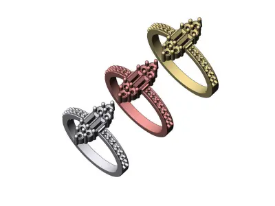 Baguettes diamonds cluster vintag engagement ring 3D print model