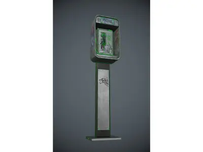 Payphone - Game Ready pay phone with graffiti on wall Low-poly 3D model