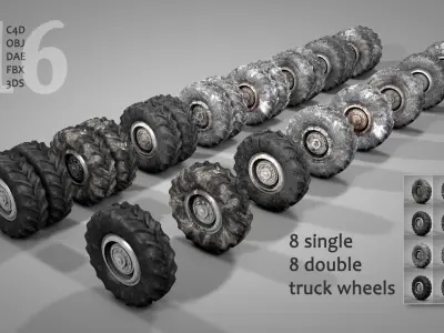 Truck Wheels Pack Low-poly 3D model