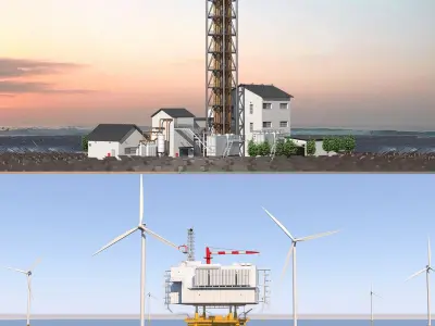  Solar Power Station and Offshore Wind Farm Scene 