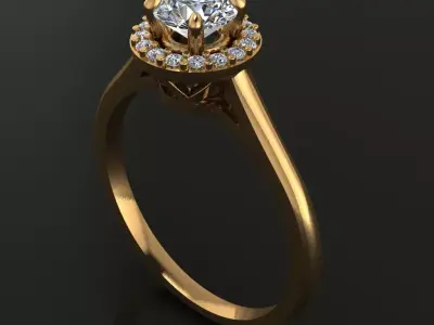 Round Diamond Halo V Pattern Gallery Engagement Ring 3D print model