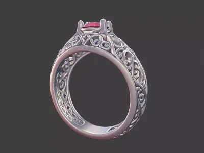 Geometric Filigree Silver Ring with Oval Faceted Gem 3D print model