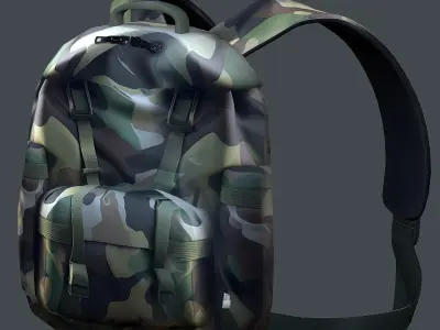 Backpack military combat Black baggage  Low-poly 3D model get