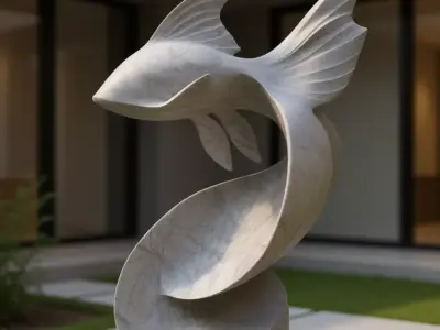 Abstract Marble Fish Sculpture Fluid Artistic Design Low-poly 3D model