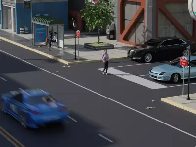 Kitbash Streets Intersections and Signs Low-poly 3D model