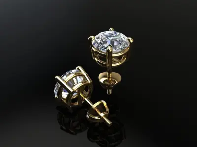 4-Prong Solitaire Earring 6MM50 3D print model