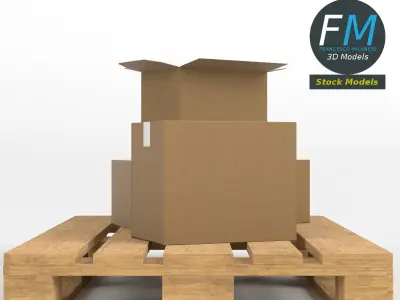 Cardboard boxes on wooden pallet 3D model