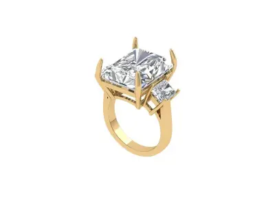Emerald 3 Stone Art Deco Ring 3D print model 9
