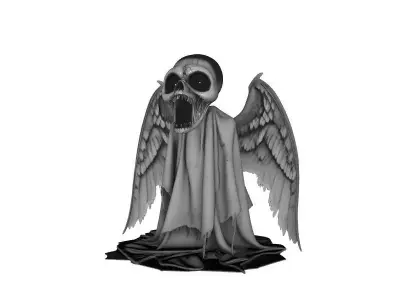 Halloween Skull in Ghost Dress with Angel Wings Figurine 3D print model