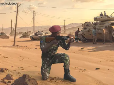  Somali Soldier on Kneelin Pose with AK-47 Fur 