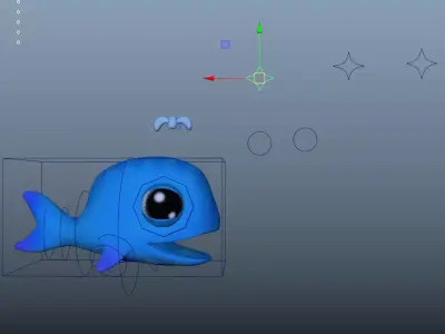 whale cartoon with rig 3D model