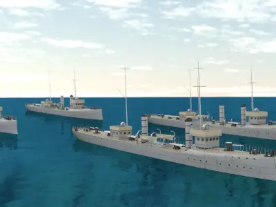 Four different fictitious destroyers 3D model