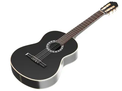 Detailed Black Acoustic Guitar 3D model