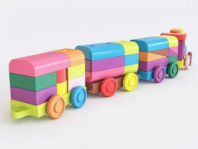 Wooden toy train color 02 3D model