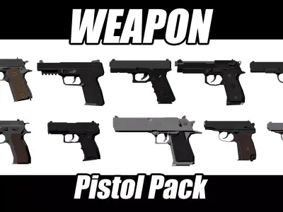 Weapon Pistols Pack Low-poly 3D model
