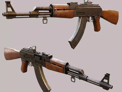 Ak47 assault riffle gun realistic pbr  ready 3d model  Low-poly 3D model