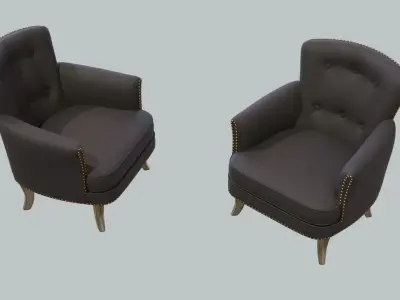 Vintage Chair  DarkBlue Wool Upholstery Stainless Steel Legs 3D model