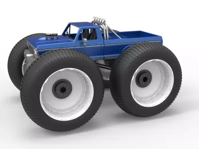 Vintage Monster Truck with 10 ft wheels Scale 1 to 25 3D print model