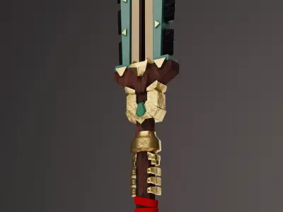Aztec Macuahuitl Mallet Weapon Semi Realistic PBR Game Ready Low-poly 3D model