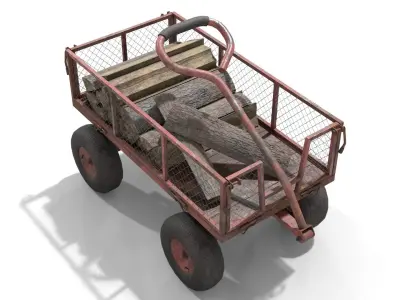 Trolley With Firewood Low-poly 3D model