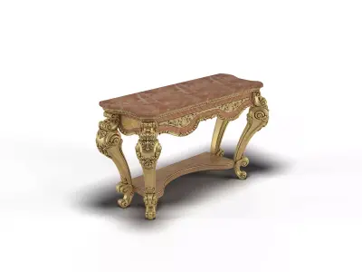 Console gold table with marble top 3D model