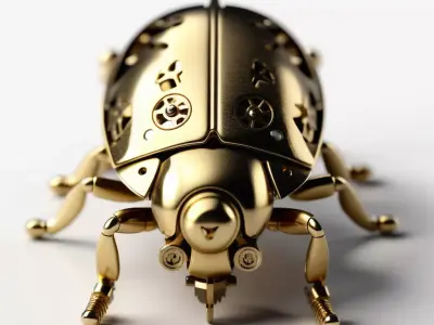 Golden Steampunk Mechanical Beetle Automaton 3D model